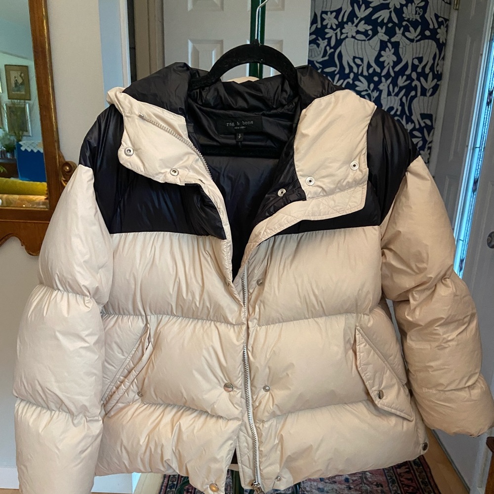 Rag and Bone “Joelle” quilted shell hooded down jacket